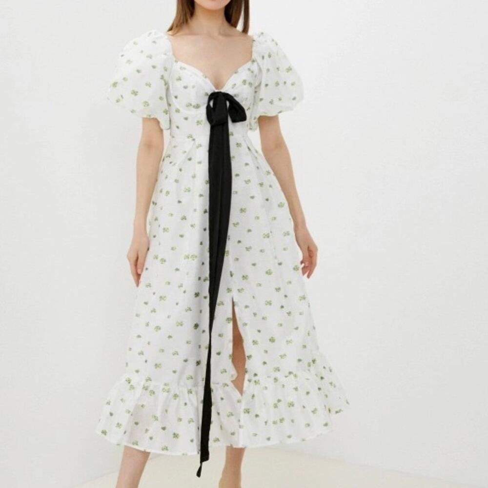 Dream Sister Jane Angelica Dress Womens XL Ivory Jacquard Floral Print Midi Maxi